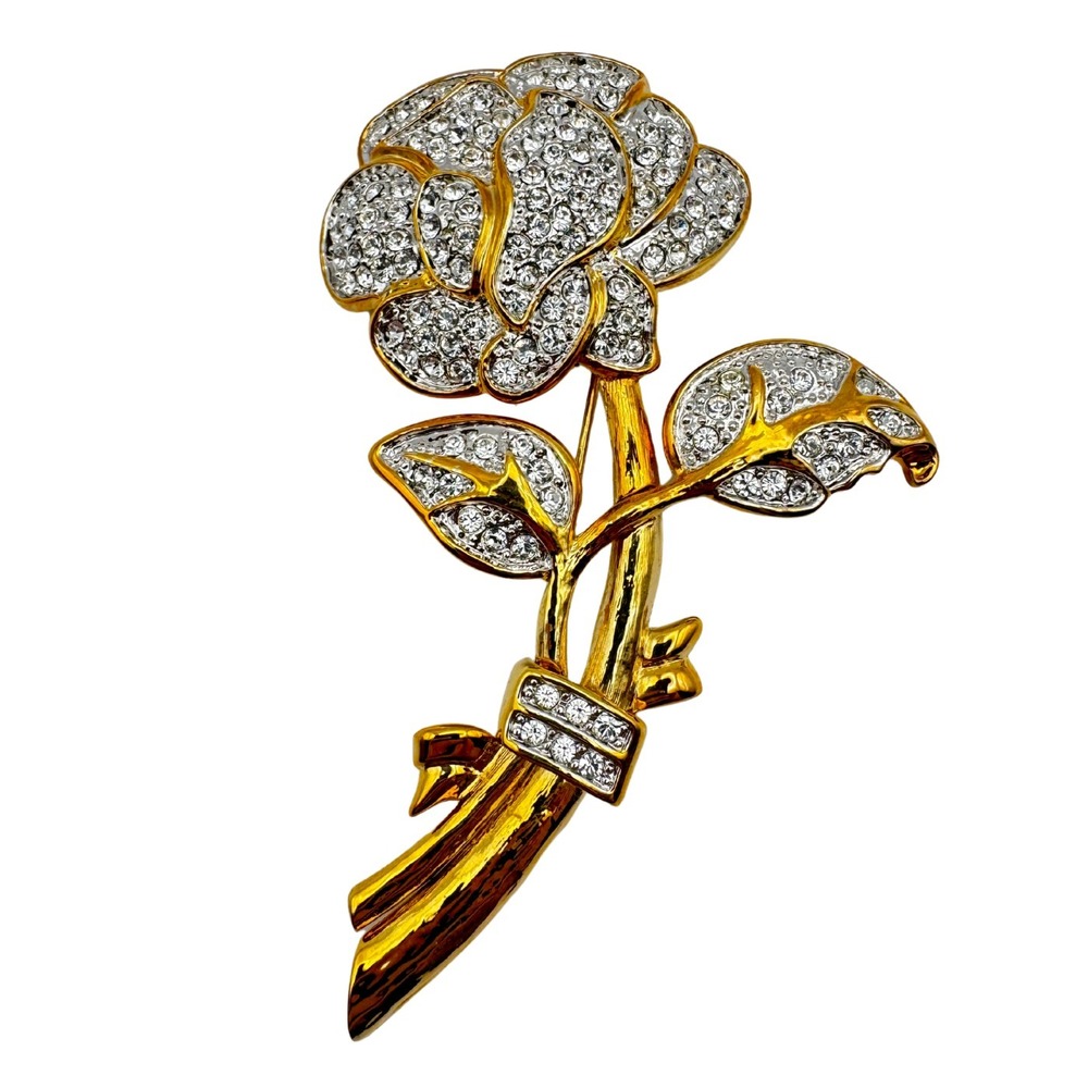 Nolan Miller Brooch Flower Glamour Collection Rhinestone Floral Pin w/ Box